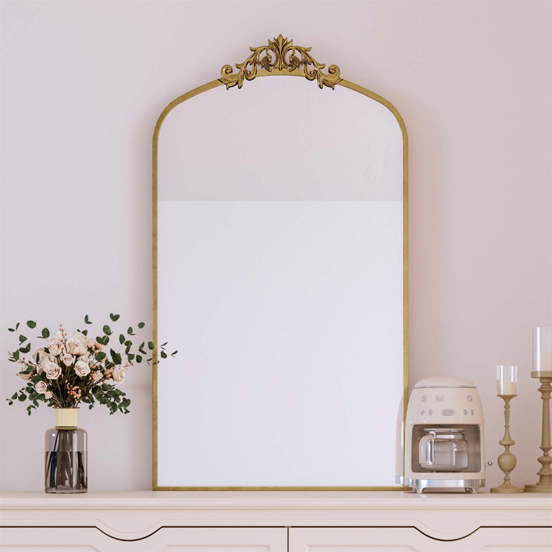 Vintage Ornate Arched Floor Mirror, Metal Framed Dressing Mirror For Entryway, Living Room, And Bedroom, Antique Bronze/Brown