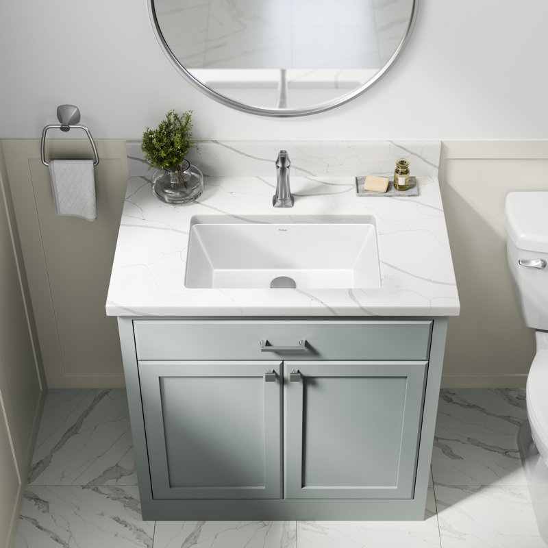 KRAUS Elavo. Lavabo de salle de bain rectangulaire encastré en céramique blanche avec trop-plein, KCU-242