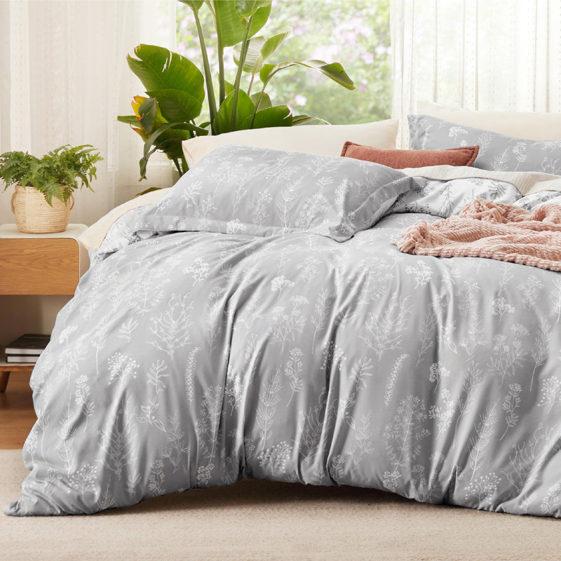 Bedsure Duvet Cover Queen Size - Reversible Duvet Cover Set with Zipper Closure, 3 Pieces Floral Patterned Bedding Set, Gray