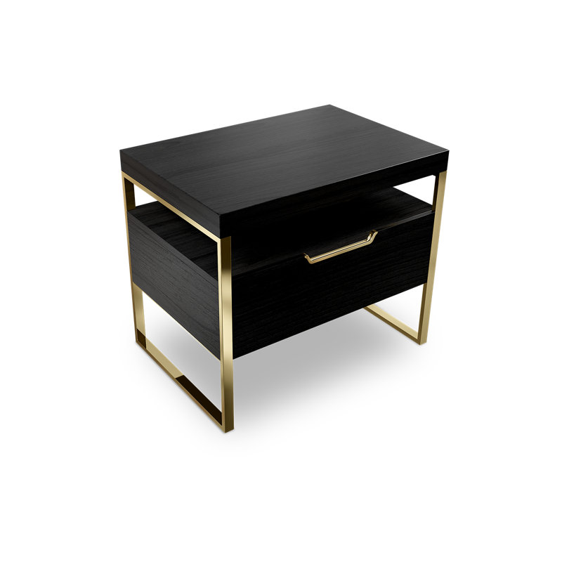 Shelor 56cm W Metal Bedside Table, Gold, Black