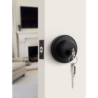 Serrure à pêne dormant noir à cylindre simple avec poignée et clé, pour porte d'entrée intérieure ou extérieure (1 pièce)