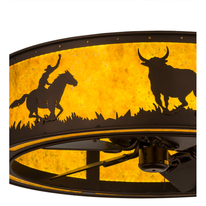 Cowboy And Steer Flush Mount Ceiling Fan
