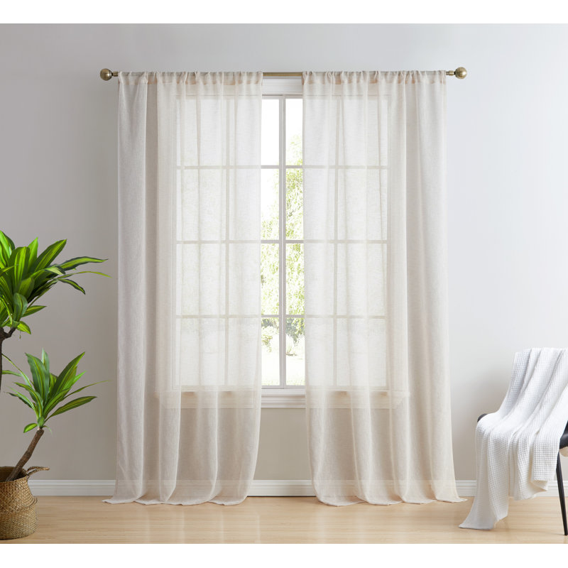 Hailey Faux Linen Sheer Curtain Panels, Beige, 54" W x 84" L