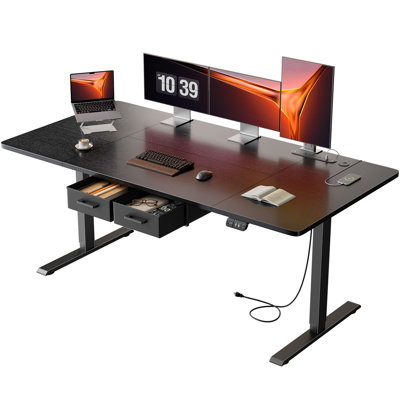 Electric Standing Desk with Built-in Outlet & Storage Drawer,63" W x 31.5" D Adjustable Height Computer Desk with 2 Memory Modes,Stable Sit-Stand Desk with Charging Station,Spacious Workstation for Home Office