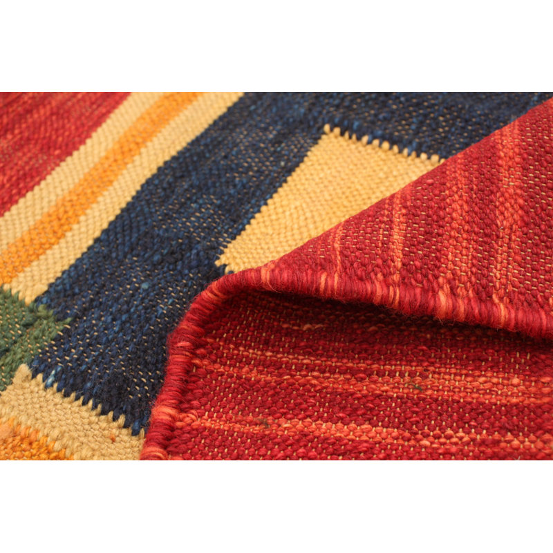 Tapis de bois one-of-kind à la main noué la new age anatolian jaune/vert/bleu 6 pi 1 po x 9 pi en laine de 2 po