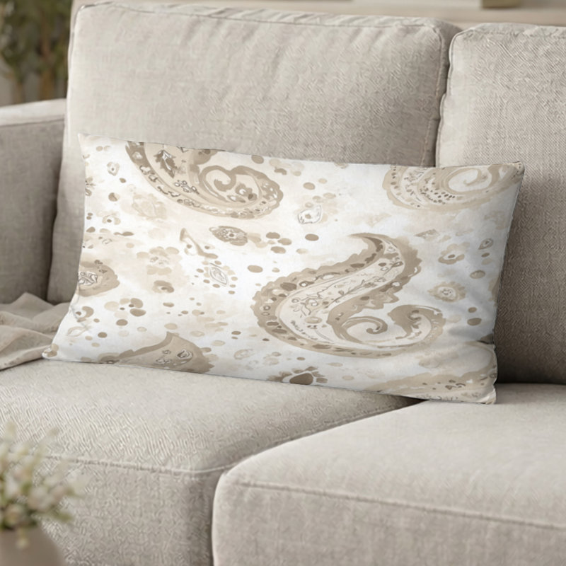 Coussin Modern - Coussin moderne à motif floral cachemire beige scandinave, H 12 po x l 20 po