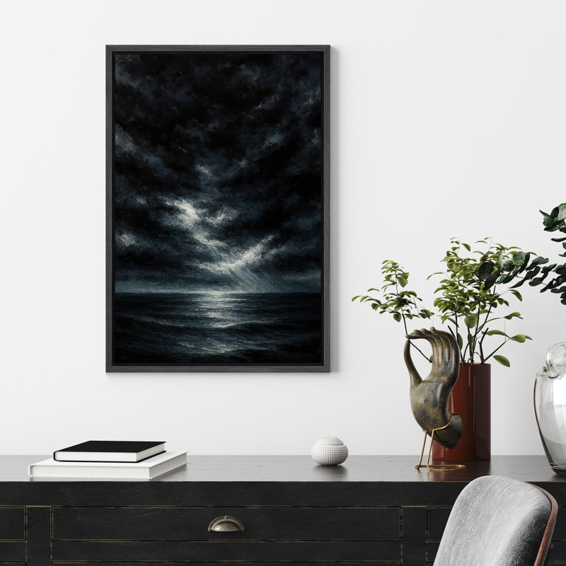 «Ocean encadré», reproduction d'art abstrait océanique pour la décoration du salon, H 24 po x l 16 po, Cadre flottant, Noir