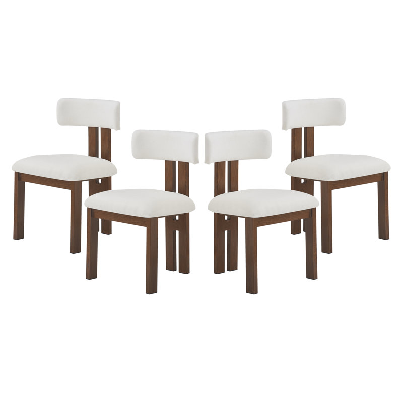 Chaises de salle à manger rembourrées Mathel, Polyester blanc / cadre brun foncé, 4