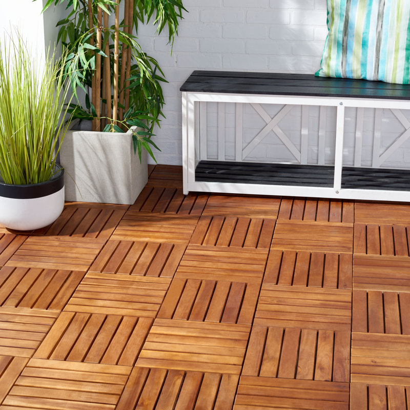 Varis 11.81'' L x 11.81'' W Solid Wood Interlocking Deck Tile in Natural