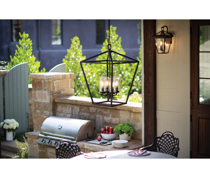 4 - Bulb 24.5" H Outdoor Hanging Lantern, Museum Black, 60W