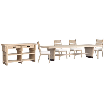 Table de salle à manger à tréteaux avec 4 chaises et buffet