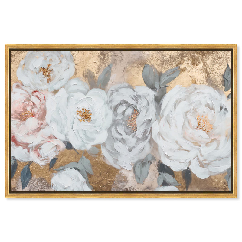 Art, art floral sur toile, H 11 po x l 16 po, Cadre flottant doré