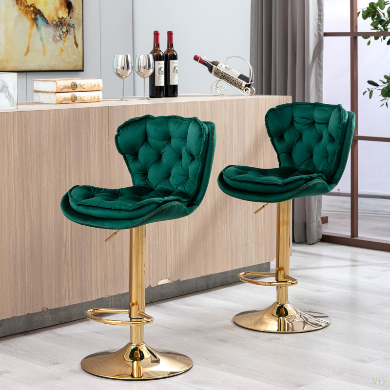 Ensemble de 2 tabourets de bar avec repose-pieds chromé et base pivotante à hauteur réglable en velours