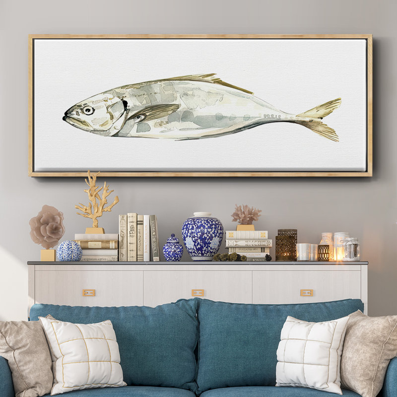 Silver Fish IV- Framed Canvas, 20" H x 50" W