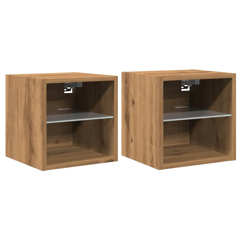 vidaXL Bedside Cabinet with LED Lights Storage Side Table Floating Nightstand