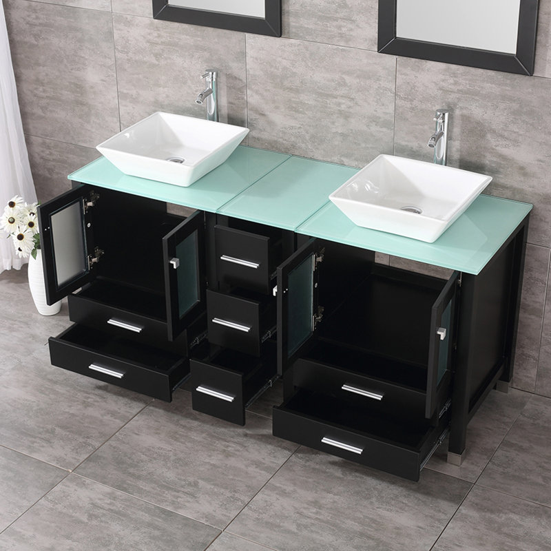 Ensemble de meuble-lavabo double 61,5 po avec miroir Rochon, Noir
