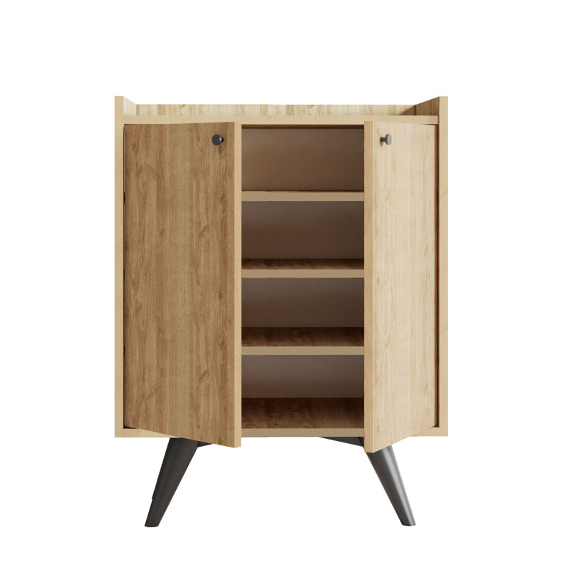 Modern Multi-Purpose Cabinet, 27.6 x 15.7 x 36.0 inches, Oak & Black | 100% Melamine Coated Particle Board, Thickness: 0.7 inches | Wall-Mountable, Numerous Shelves, Stylish & Functional Storage Solution