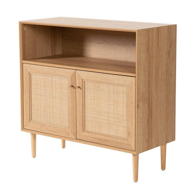 Rattan Storage Cabinet Boho Sideboard Buffet Cabinet with Natural Rattan Doors