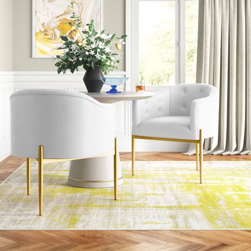 Savour Tufted Performance Velvet Accent Chairs, White Velvet