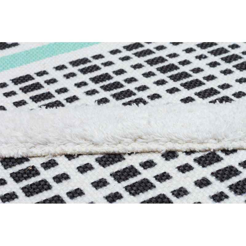 Tapis intérieur / extérieur en coton tissé à la machine Iyleen noir / blanc / jaune / rouge, Rectangle 2 pi 7 po x 4 pi 11 po