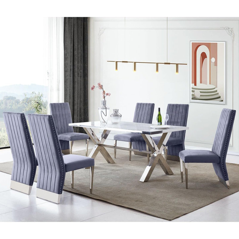 Chaise en velours Parsons, Argent argent, Gris
