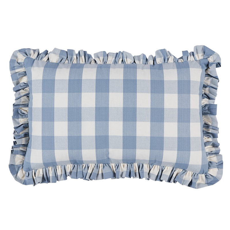 Camden Cotton Check Pillow, 14" x 22", SkyWhite
