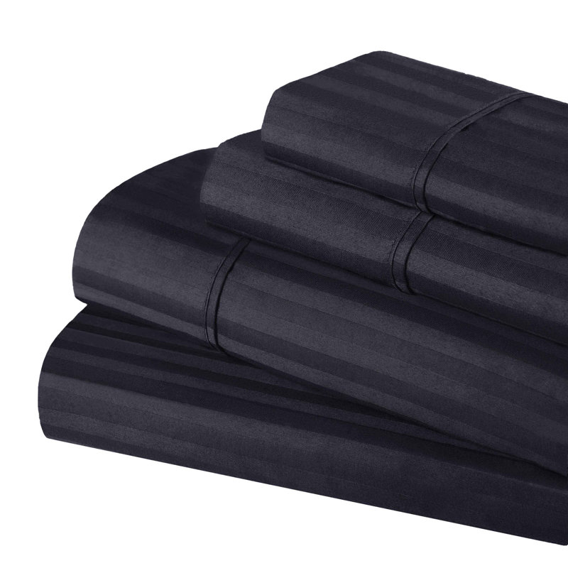300 Thread Count Certified Egyptian Cotton Stripe Sheet Set, Queen Sheet Set + 1 Fitted Sheet + 2 Pillowcases, Navy Blue