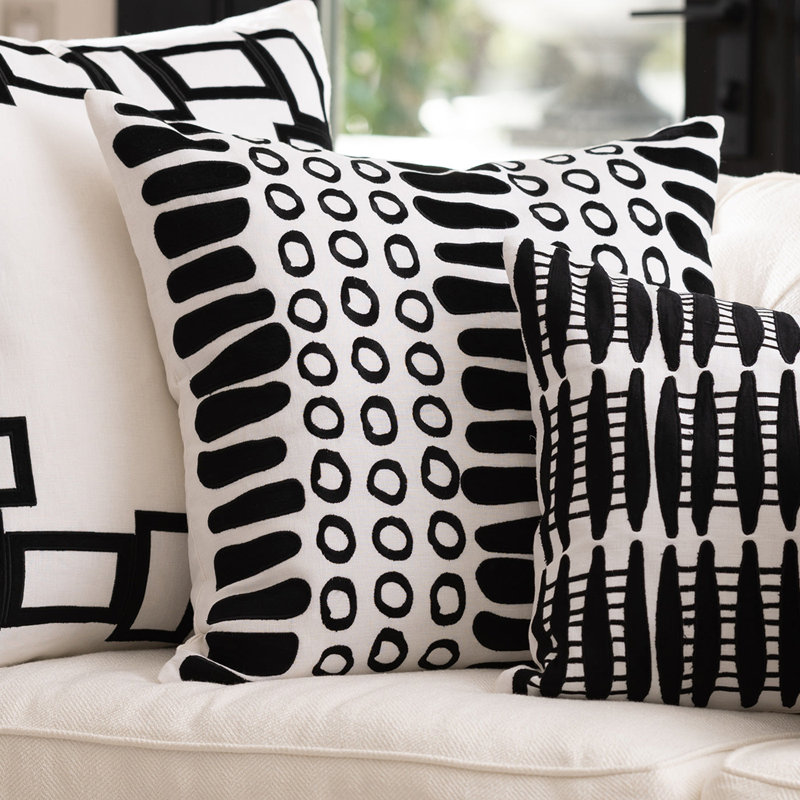 Housse et insert de coussin décoratif intérieur / extérieur Pérou, Blanc / noir