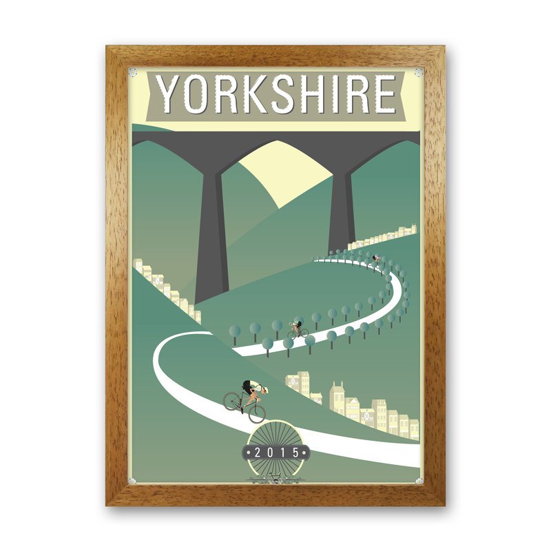 Tour De Yorkshire 2015 Hills - Print, 30cm H x 21cm W x 3cm D, Oak Framed