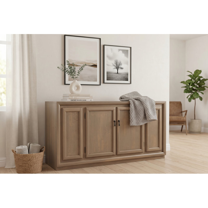 Armoire d'appoint rustique de 65 pouces, buffet et buffet en bois de pin brésilien massif, console de rangement de style campagnard pour salle à manger ou salon, entièrement assemblée