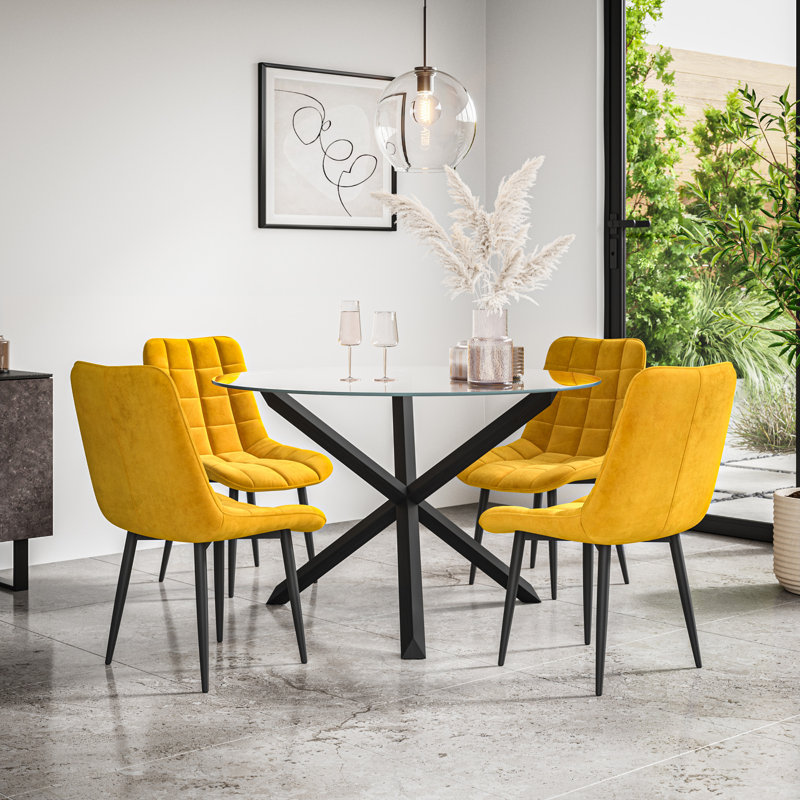 Darcus 4 - Person Dining Set, Black/Mustard