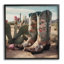 Cowboy bottes dans le désert sur bois, impression-93872343