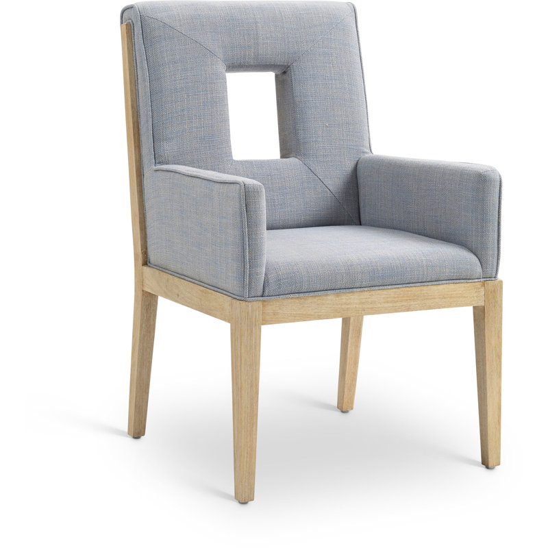 Fauteuil de salle à manger Flore, Tissu texturé en lin bleu clair, Naturel