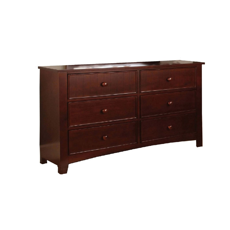 Commode en bois avec 6 tiroirs et pieds chanfreinés, brun cerise
