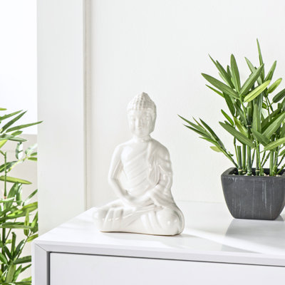 Marcott 8" Meditating Gloss White Buddha Statue For Tabletop Decor