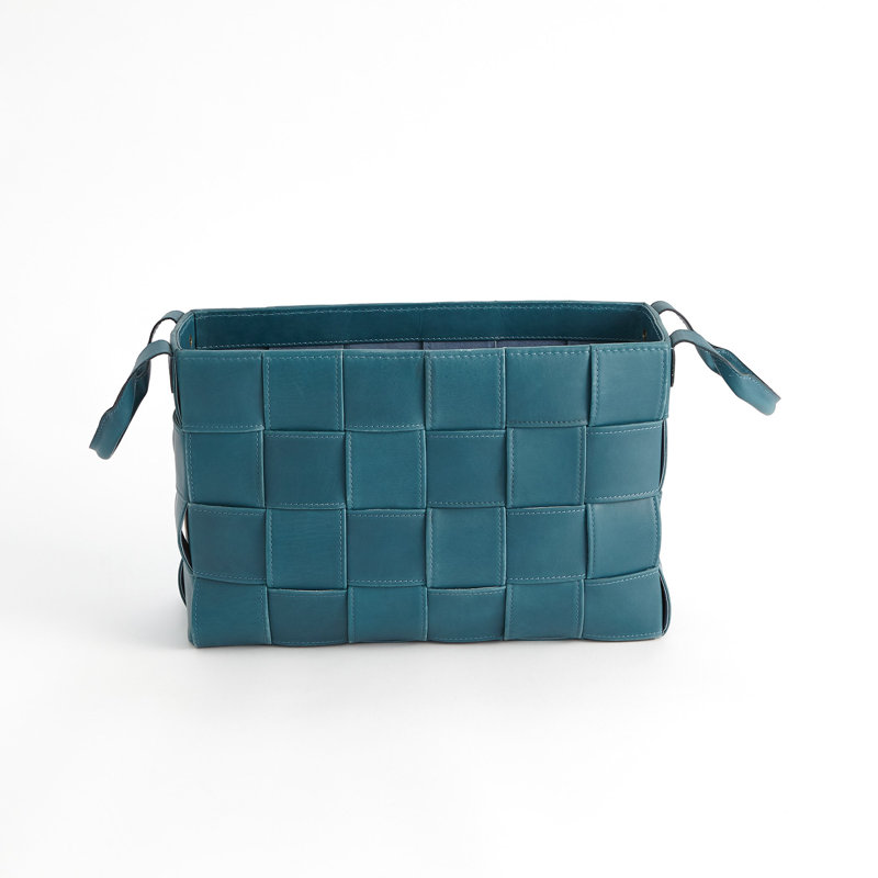 Soft Woven Leather Basket-Putty, Azure, 12" H x 18" W x 6.25" D