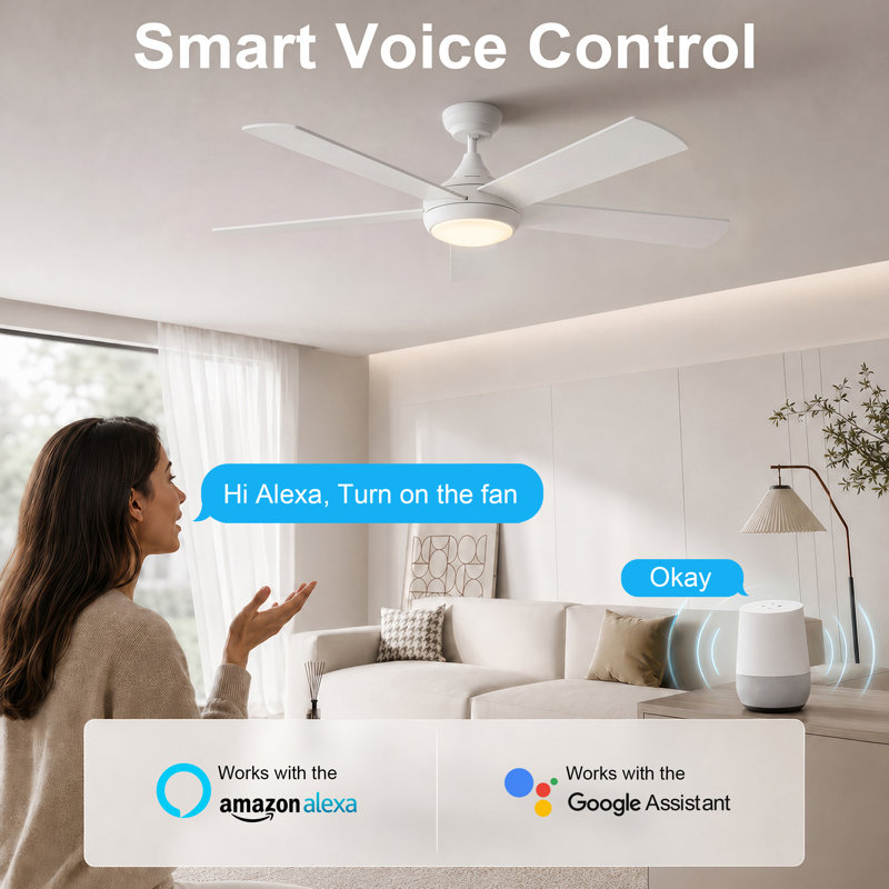 52" Ceiling Fan & 48" Smart Ceiling Fan, White / White