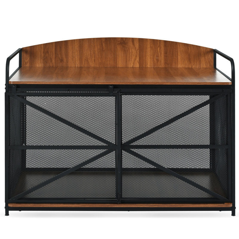 Grande cage de style chenil en bois brun avec espace de rangement robuste pour animaux de compagnie de taille moyenne,, Brun