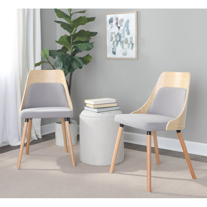 Aurika Side Chairs with Tapered Wood Legs, Natural, Grey Fabric