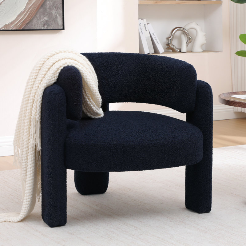 31.5" Wide Upholstered Contemporary 3-Legged Barrel Accent Chair, blue