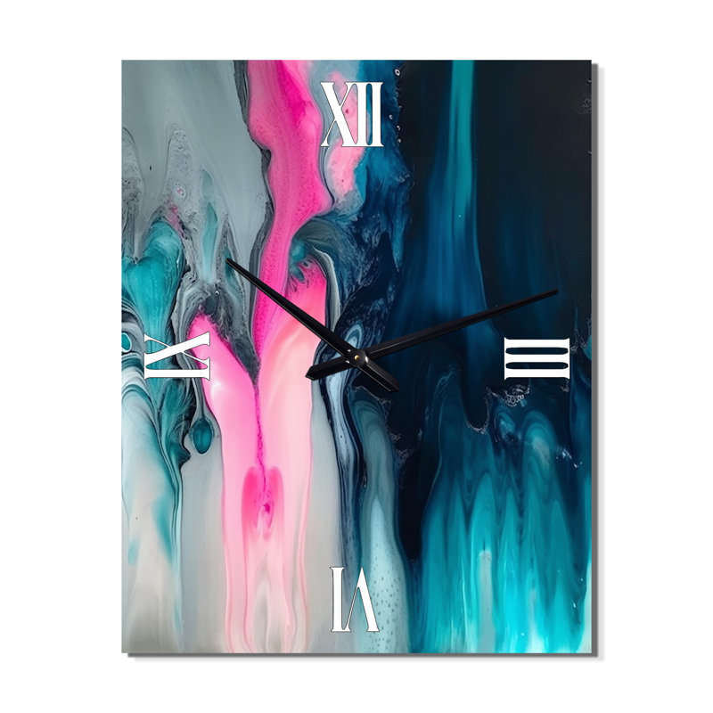 Horloge murale moderne bleue et rose, H 32 po x l 24 po x P 1 po