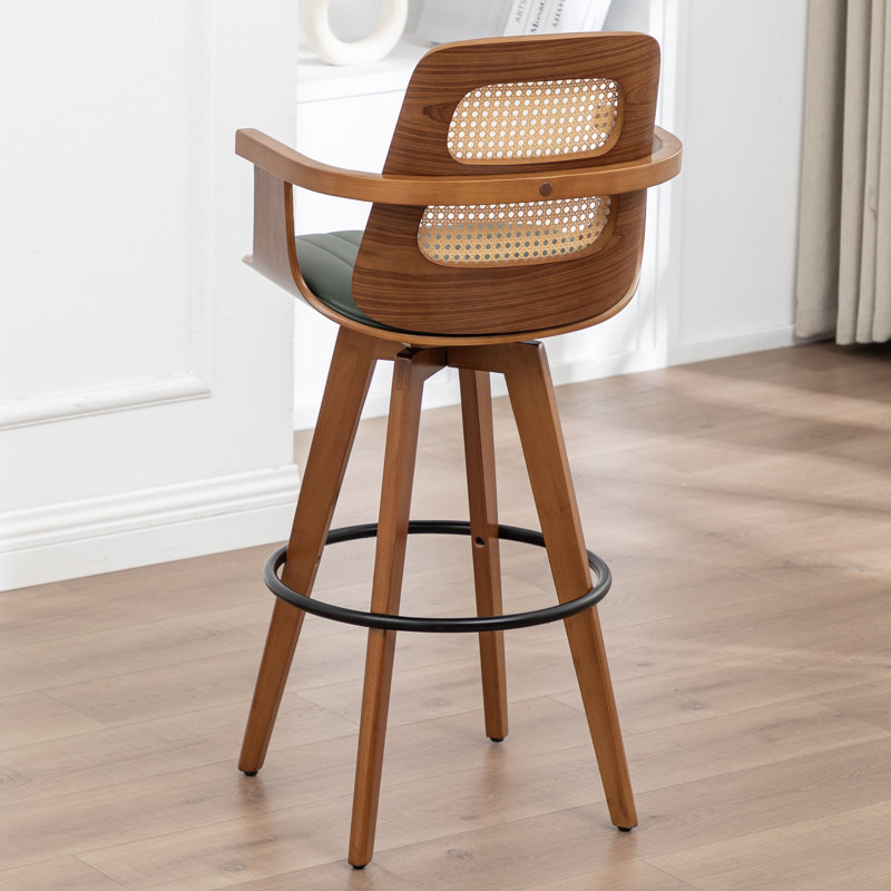 Swivel Upholstered Bamboo and Poplar Upholstered and Solid Wood Bar Stool, Green, Counter Stool (66cm Seat Height)