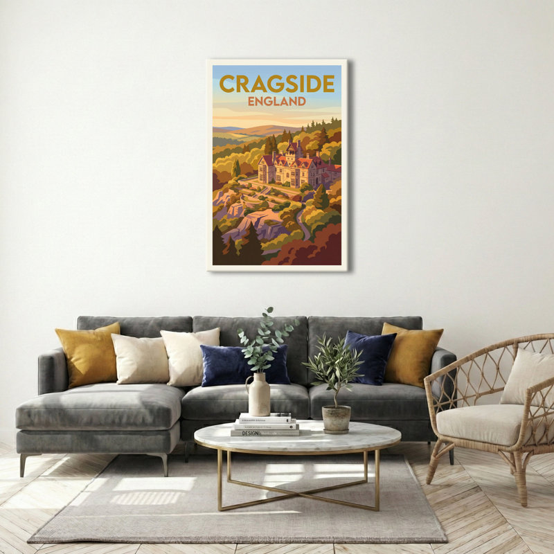 Cragside, England - Romantic Victorian Country House Travel Poster, Northumberland Estate Print. Giclee Print On Wrapped Canvas. Wall Art, Home Decor - Castles & Palaces, England - Wrapped Canvas Print