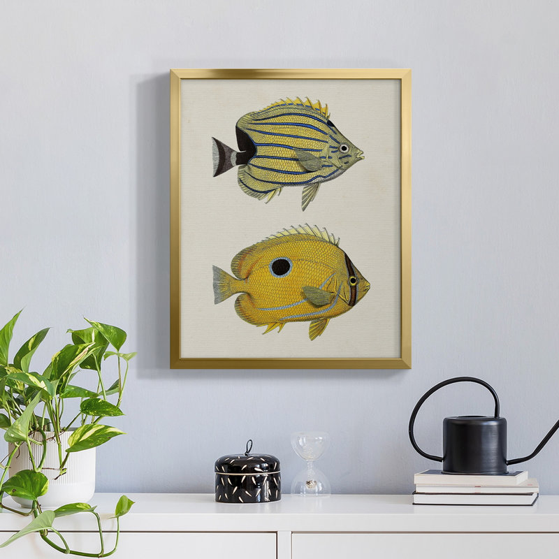 Poisson jaune et gris III - Toile avec cadre de qualité supérieure - Prêt à être accroché
