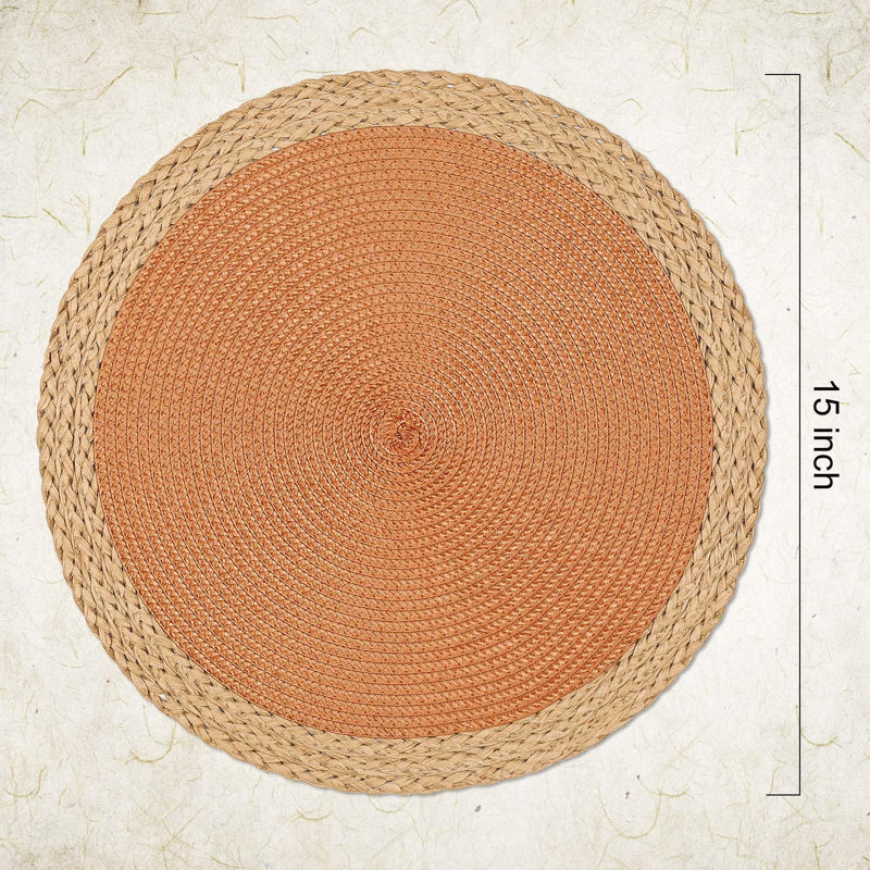 Orange and Beige Round Braided 15" Placemats Set of 8