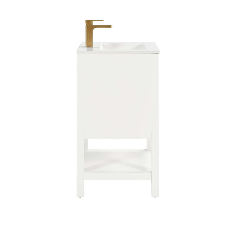 Meuble-lavabo en bois massif pré-assemblé avec rangement réglable, White