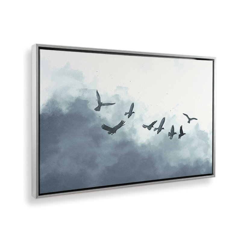 Impression sur toile Ethereal Flock, Cadre flottant en chrome poli, H 24,75 po x l 36,75 po x P 1,75 po