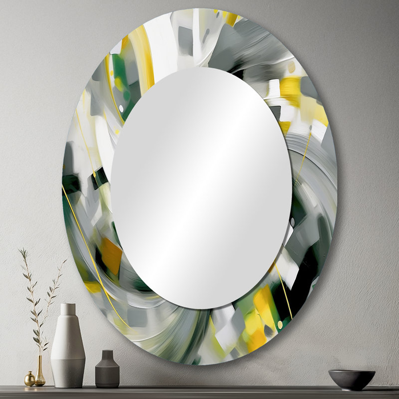 Sanetra Dynamic Waveforms I - miroir scandinave, miroir mural vert unique, impression d'art en métal, 43 po x 33 po, Ovale