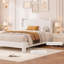 Cadre de lit plateforme capitonné Cloud Boucle avec tête de lit ronde - Pieds cylindriques - Lattes en bois robustes et silencieuses, aucun sommier requis - 1 place, Blanc