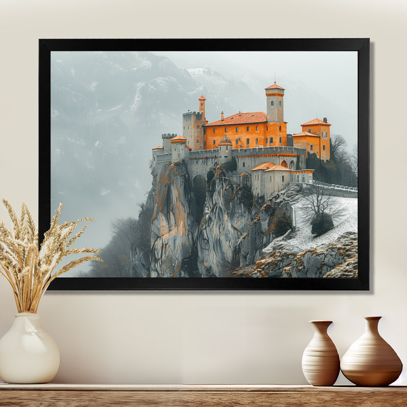«Gray Yellow Mountain Temple In Mongalia I - Fortress», reproduction d'art murale, Toile encadrée noire simple